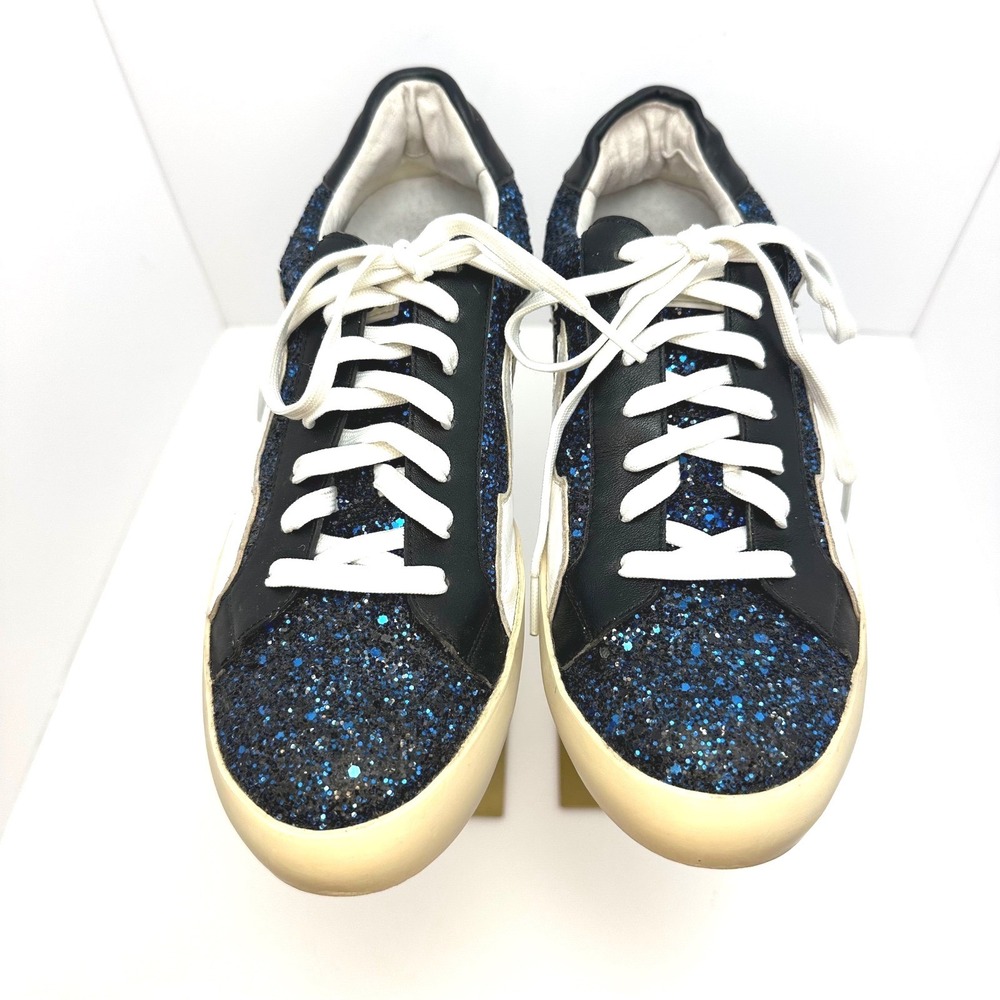 Bibi Lou Blue Glitter‎ Flame Leather Low Top Sneakers Womens Black White
